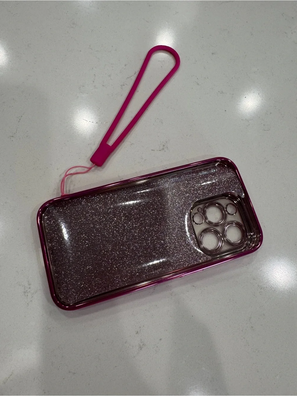 Pink Glitter Phone Case with Wrist Strap- for iPhone 15 Pro